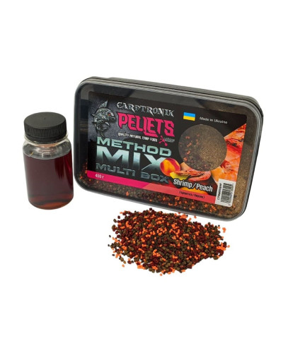 Пелетс Carptronik Method mix Multi Box, 400g (Ліквід Креветка-персик 100g)