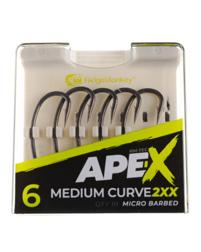 Крючок карповый RidgeMonkey Ape-X Medium Curve 2XX Barbed size 6