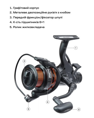 Котушка Brain Apex Double 5000 з бейтранером для фідерної та коропової риболовлі — фото 6