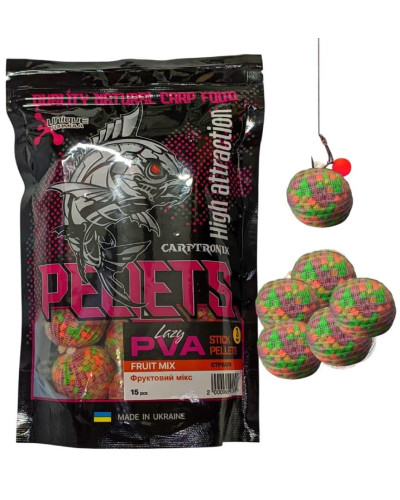 Готовый ПВА стик Carptronik lazy PVA stick pellets Fruit mix (Фруктовый микс) 15шт