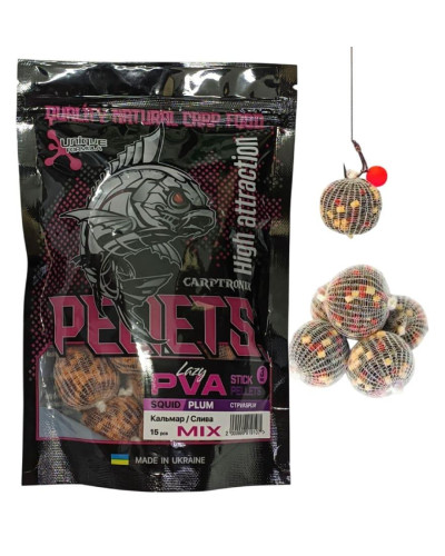Готовий ПВА стік Carptronik lazy PVA stick pellets Squid/Plum (Кальмар/Слива) 15шт