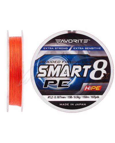 Шнур Favorite Smart PE 8x 150м (red orange) #1.2/0.187mm 15lb/9.5kg