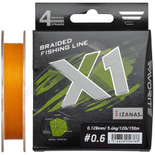 Шнур Favorite X1 PE 4x 150m (orange) #0.6/0.128mm 12lb/5.4kg